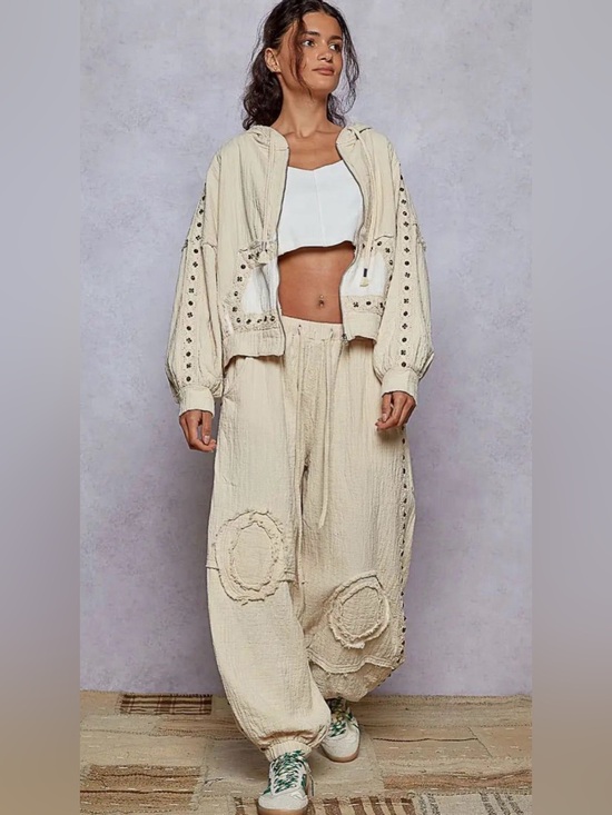 POL Pants - POL CREAM GAUZE STUDDED SWEATPANTS